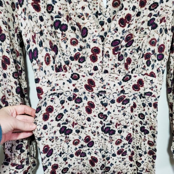FREE PEOPLE Some Like It Hot Floral Jumpsuit Long Sleeve Deep V-Neck Women's 0 - Picture 6 of 16